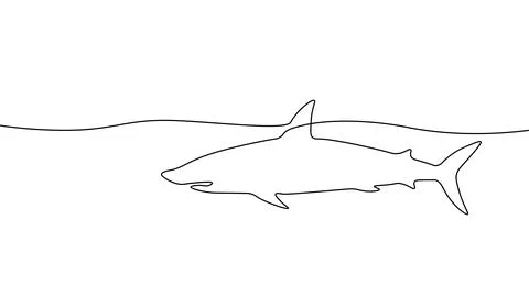 One line continuous shark cyber security symbol concept. Silhouette ocean sea Stock Illustration