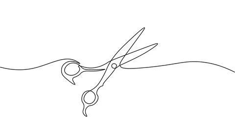 One line continuous stylist scissors symbol concept. Barber haircut beauty salon Stock Illustration