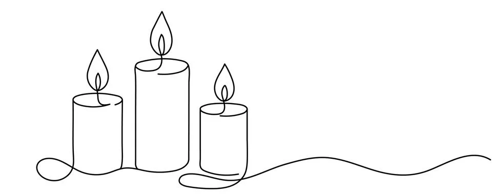 One line continuous three candle. Silhouette of burning memorial ceremony chu Stock Illustration
