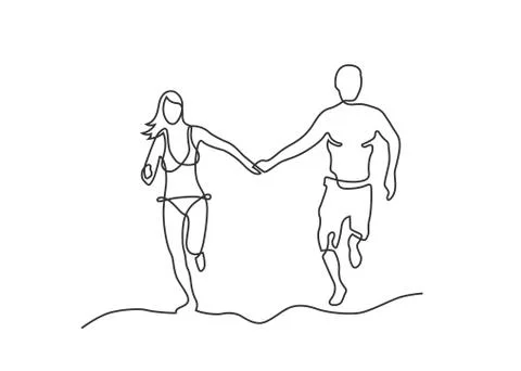 One line couple Stock Illustration