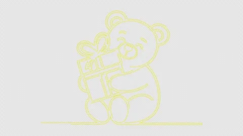 One line creates a bear outline hugging a present with heart-shaped ribbon. Stock Footage 319981437