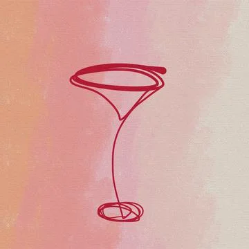 One line digital drawing of red liquor glass, alcohol beverage, continuous li Stock Illustration