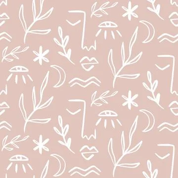 One line drawing abstract face seamless pattern Stock Illustration