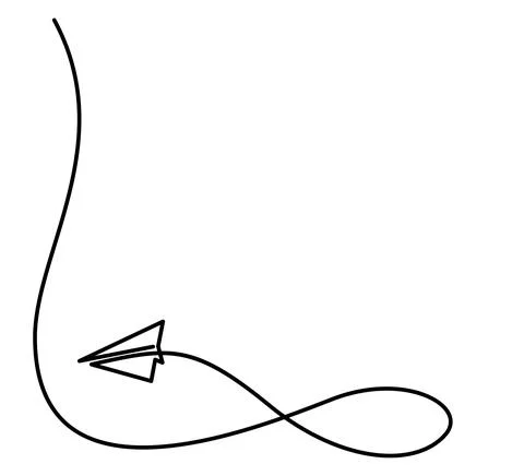 One line drawing of airplane paper flying corner frame decoration Stockillustratie