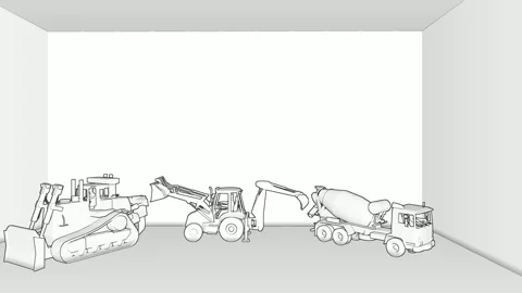 One line drawing animation of heavy equipment vehicles Video stock 265527372