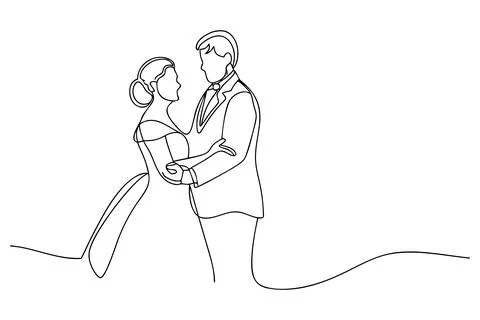One line drawing of a bride and groom dancing wedding Stock Illustration