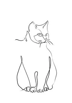 One line drawing of the cat in modern minimalistic style, line illustration Stock Illustration