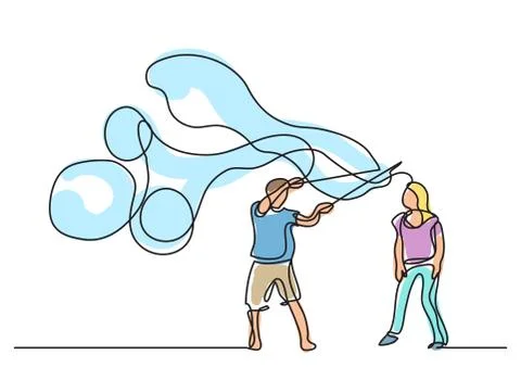One line drawing of couple making soap bubbles Ilustración de archivo