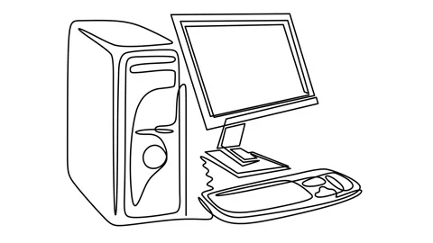 One Line Drawing Desktop Computer: Office and Tech Stock Footage 347196039