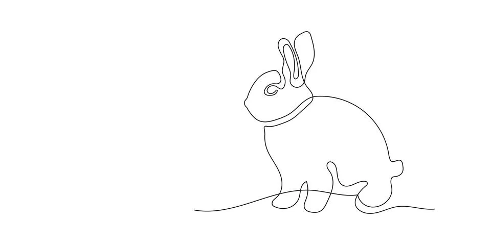 One line drawing of Easter Bunny on backhround with Copy space. Cute Rabbit s Stock Illustration