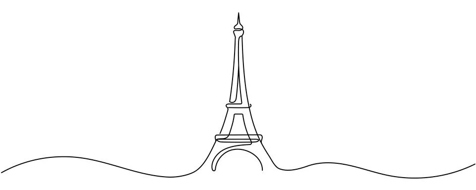 One line drawing of Eiffel Tower landmark in Paris France. Editable stroke .. Иллюстрация