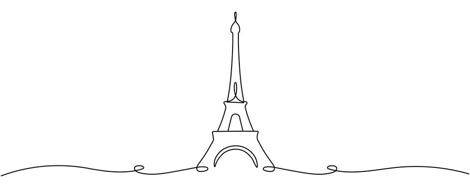 One line drawing of Eiffel Tower landmark in Paris France. Editable stroke .. 스톡 일러스트