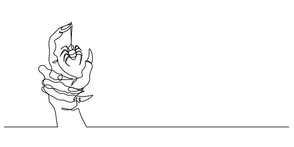 One line drawing of ghost hand and spider vector illustration Stock Illustration