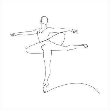 One-line drawing of a graceful ballet dancer performing a pose on pointe Stock Illustration