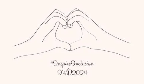 One line drawing Hands in shape of love Heart. Minimalist hand drawn banner I Stock Illustration