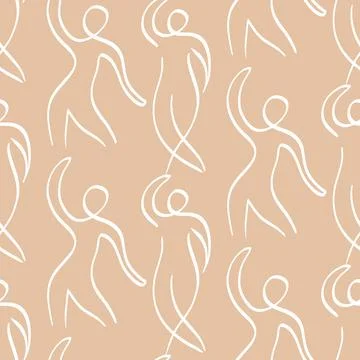 One line drawing human figures seamless pattern Stock Illustration