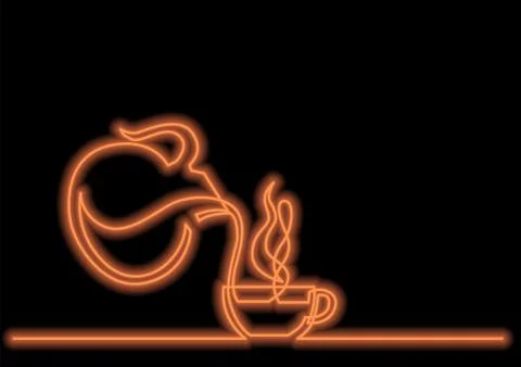 One line drawing of isolated vector object - coffee cup and jar with neon vec Stockillustratie