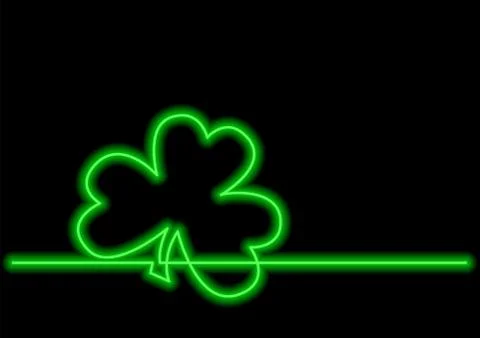 One line drawing of isolated vector object - four leaf clover with neon vecto 库存插图