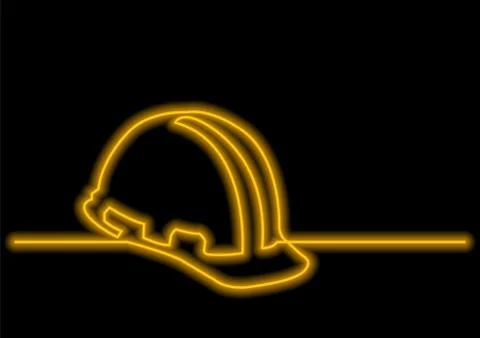 One line drawing of isolated vector object - hard hat with neon vector effect Stock Illustration
