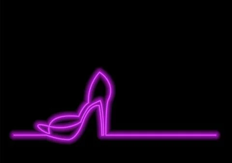 One line drawing of isolated vector object - high heel shoe with neon vector  Stock Illustration