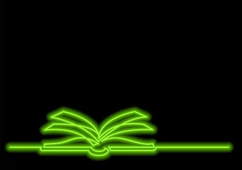 One line drawing of isolated vector object - open book with neon vector effec Stock Illustration