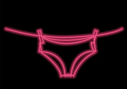 One line drawing of isolated vector object - panties on rope with neon vector Stockillustratie