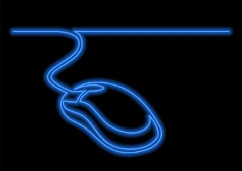 One line drawing of isolated vector object - wired computer mouse with neon v Stock Illustration