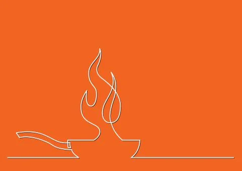 One line drawing of isolated vector object - frying pan with fire Stock Illustration