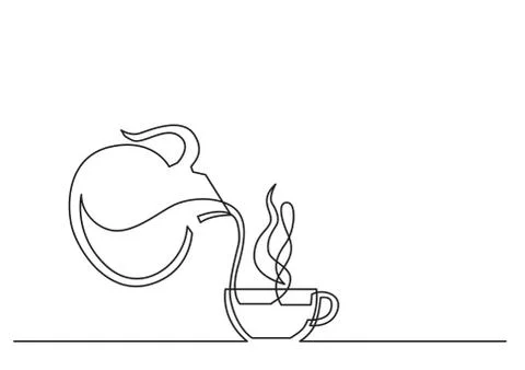 One line drawing of isolated vector object - coffee cup and jar Stock Illustration