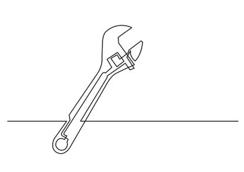 One line drawing of isolated vector object - adjustable spanner イラスト素材