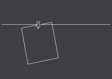 One line drawing of isolated vector object - paper note on push pin Stock Illustration