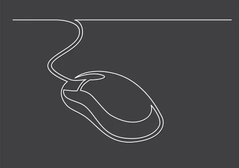 One line drawing of isolated vector object - wired computer mouse Stock Illustration