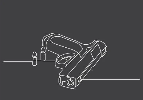 One line drawing of isolated vector object - handgun with bullets Stock Illustration