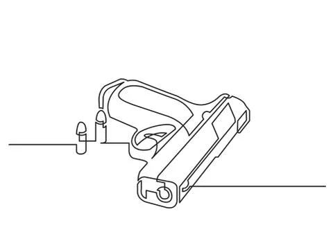 One line drawing of isolated vector object - handgun with bullets Illustrazione stock