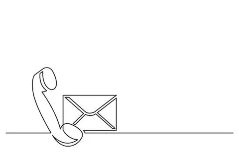 One line drawing of isolated vector object - phone receiver and mail envelope Illustrazione stock