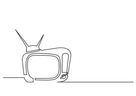 One line drawing of isolated vector object - retro television set Stock Illustration
