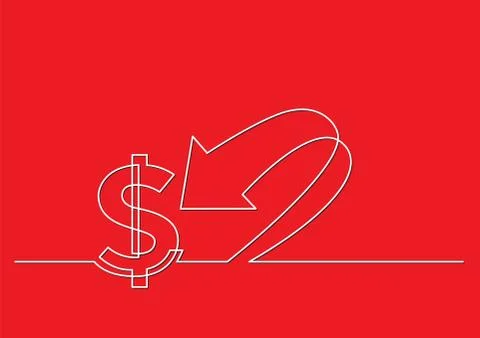 One line drawing of isolated vector object - dollar sign and arrow Illustrazione stock