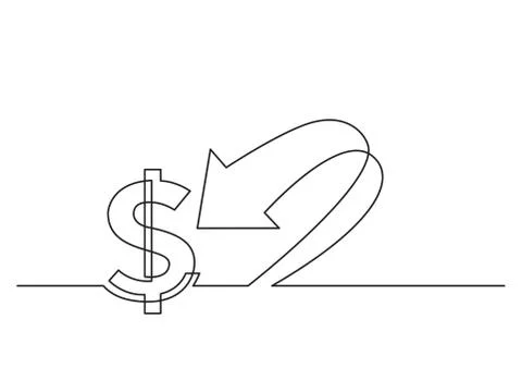 One line drawing of isolated vector object - dollar sign and arrow Stock Illustration