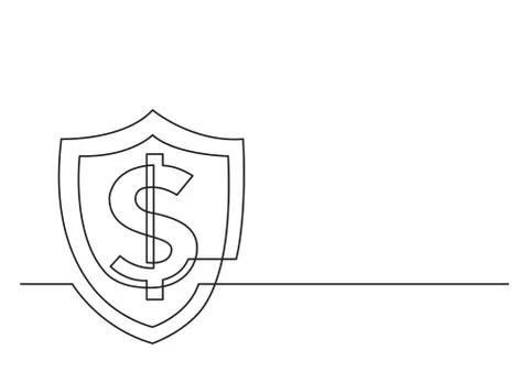 One line drawing of isolated vector object - dollar sign and shield Stock Illustration
