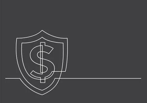 One line drawing of isolated vector object - dollar sign and shield Stock Illustration