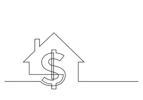 One line drawing of isolated vector object - dollar sign and house イラスト素材