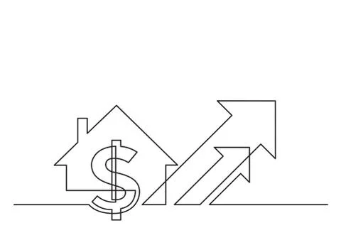 One line drawing of isolated vector object - dollar sign and house with arrow Illustrazione stock
