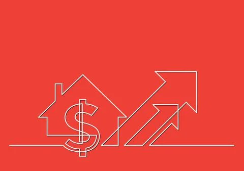 One line drawing of isolated vector object - dollar sign and house with arrow Illustrazione stock