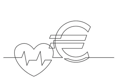 One line drawing of isolated vector object - health care cost with heart and  Stock Illustration