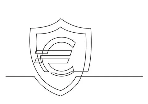 One line drawing of isolated vector object - euro sign and shield Illustrazione stock