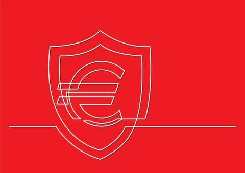 One line drawing of isolated vector object - euro sign and shield Illustrazione stock