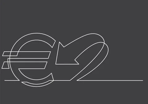 One line drawing of isolated vector object - euro sign with arrow Stock Illustration