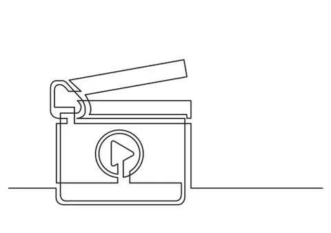 One line drawing of isolated vector object - movie production clapboard Stock Illustration