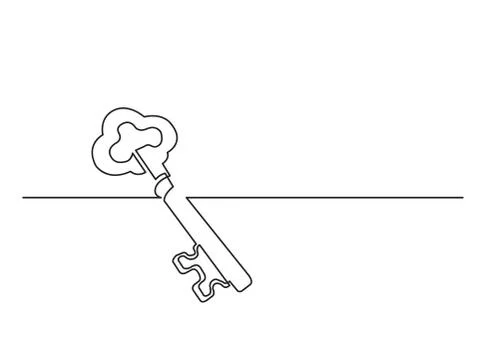 One line drawing of isolated vector object - old key Illustrazione stock