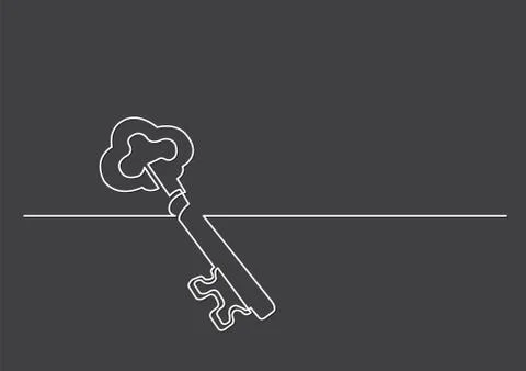 One line drawing of isolated vector object - old key Stockillustratie